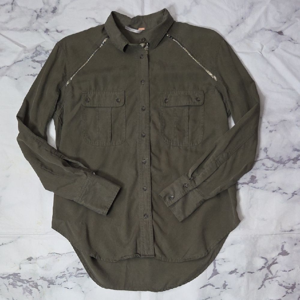 Free People Olive Button-Down Shirt